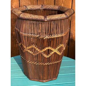 Vintage Mid-Century Modern Bamboo & Rattan Umbrella Stand - 15" Tall - Boho MCM